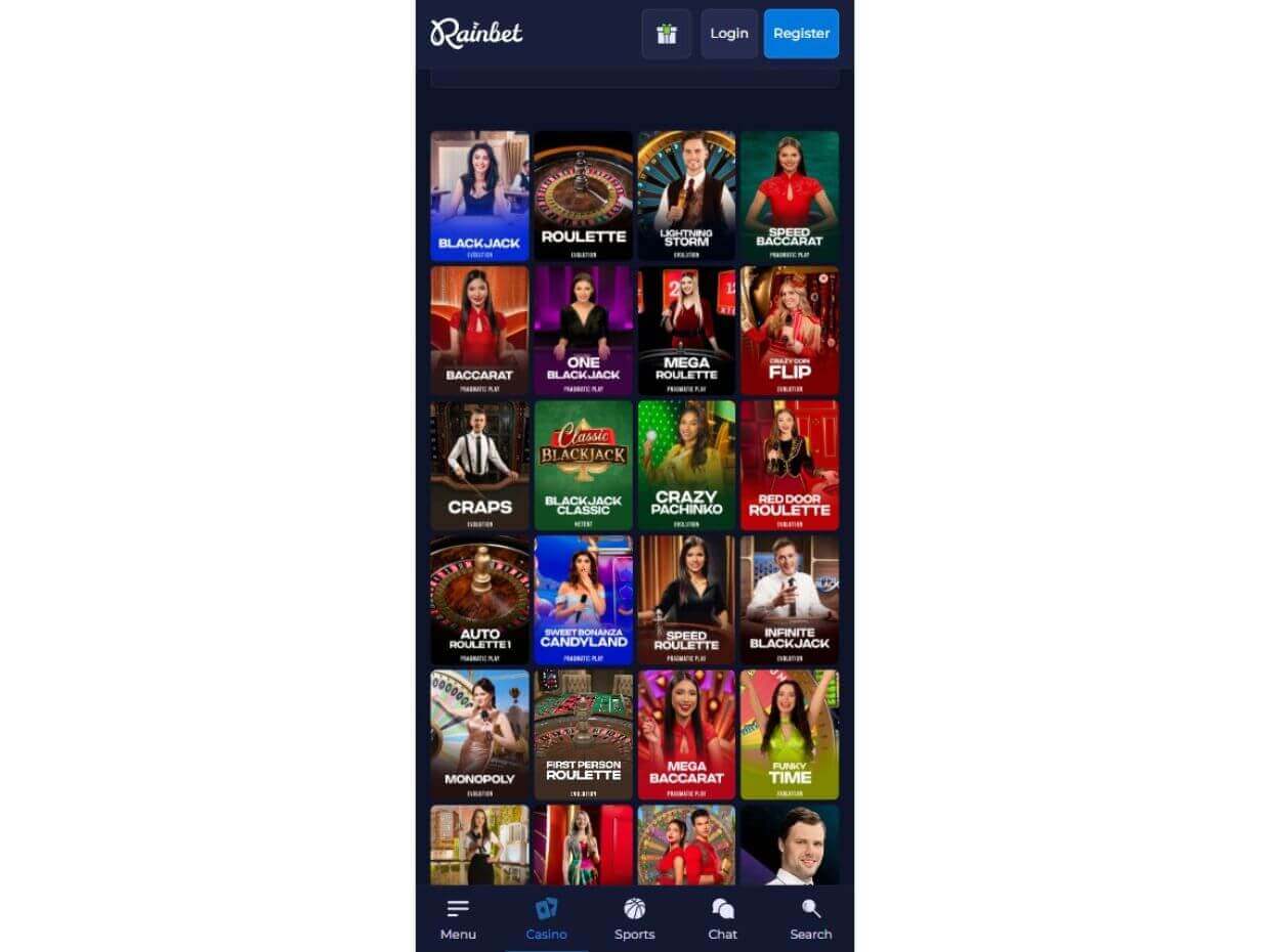 Rainbet Mobile Live Casino Live Casino Games on Rainbet Mobile