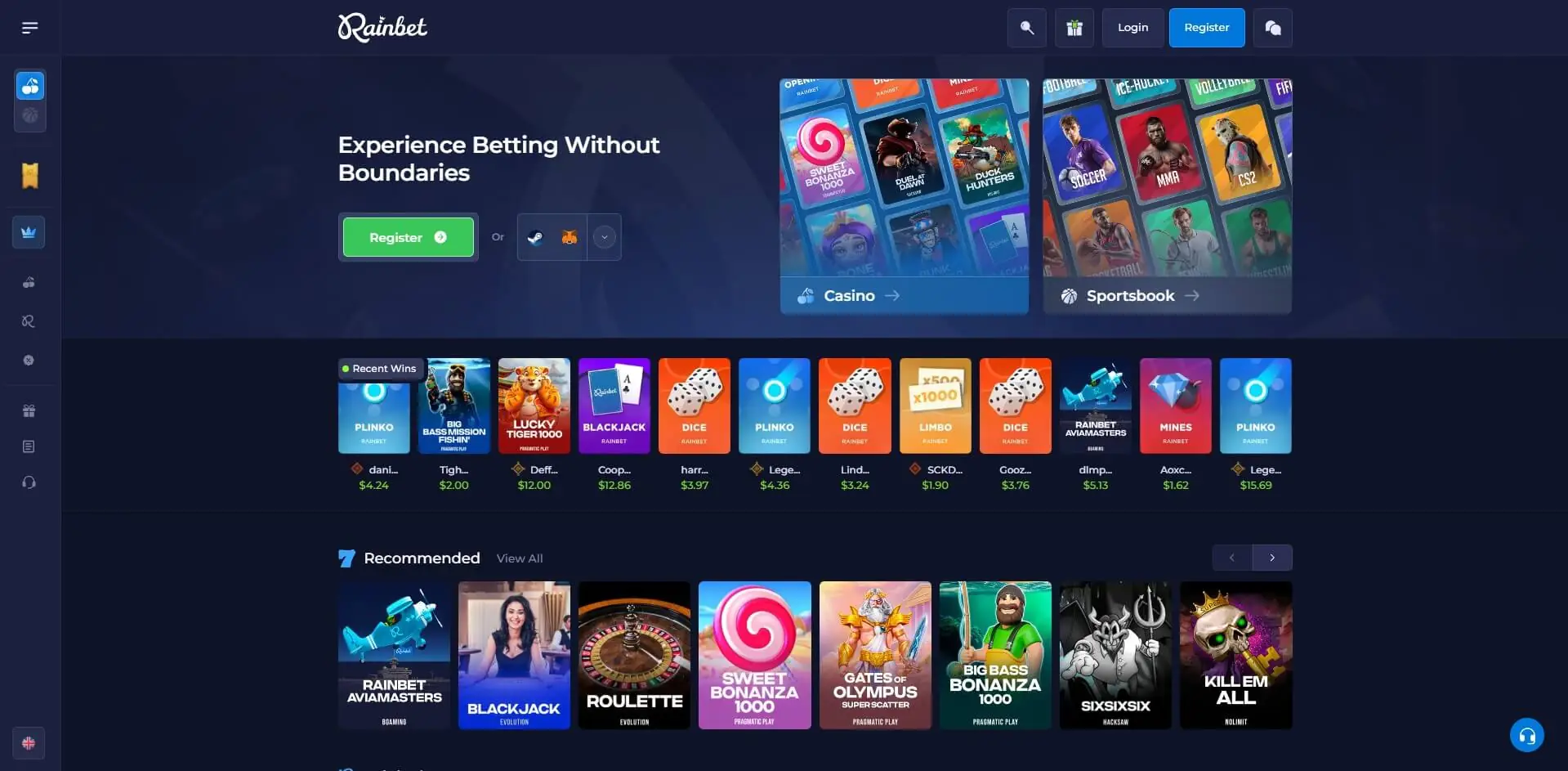 Rainbet Start Screen Homepage Overview of Rainbet