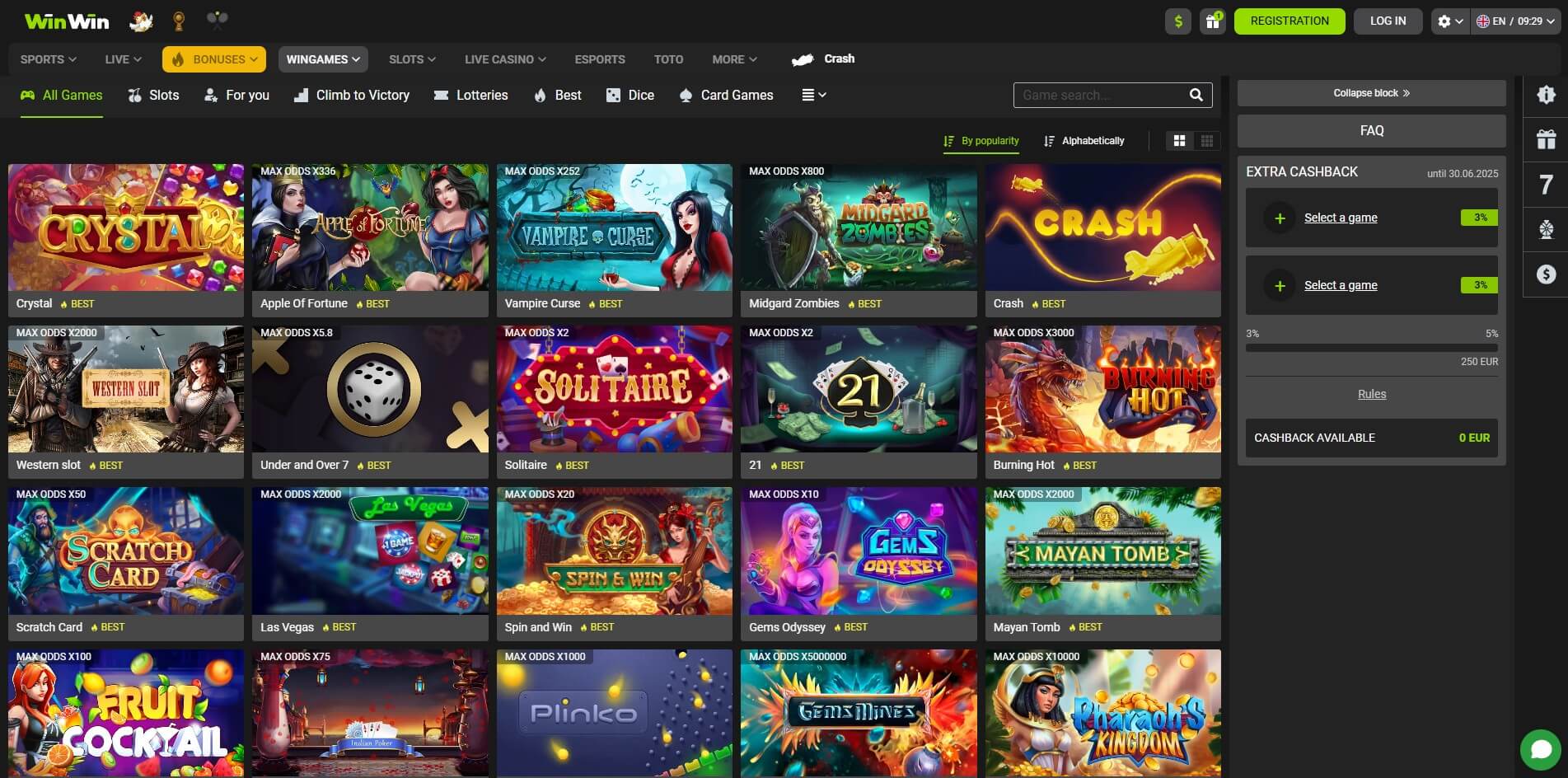 WinWin Bet Games – Explore a Wide Range of Casino and Betting Options WinWin Bet games selection screen featuring various casino and betting games