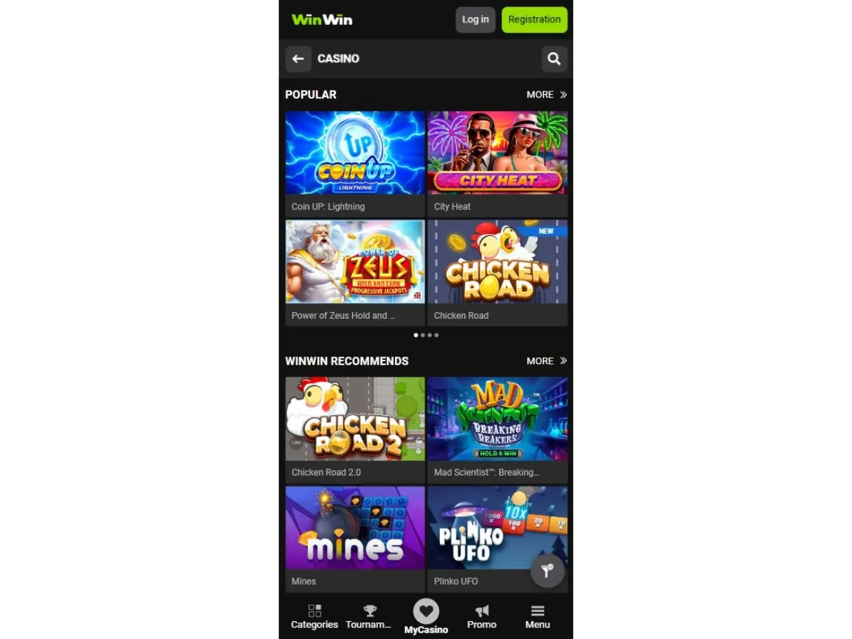WinWin Bet Mobile Casino – Play Slots, Live Games & More on the Go WinWin Bet mobile casino app interface showcasing live dealer games and slot machines