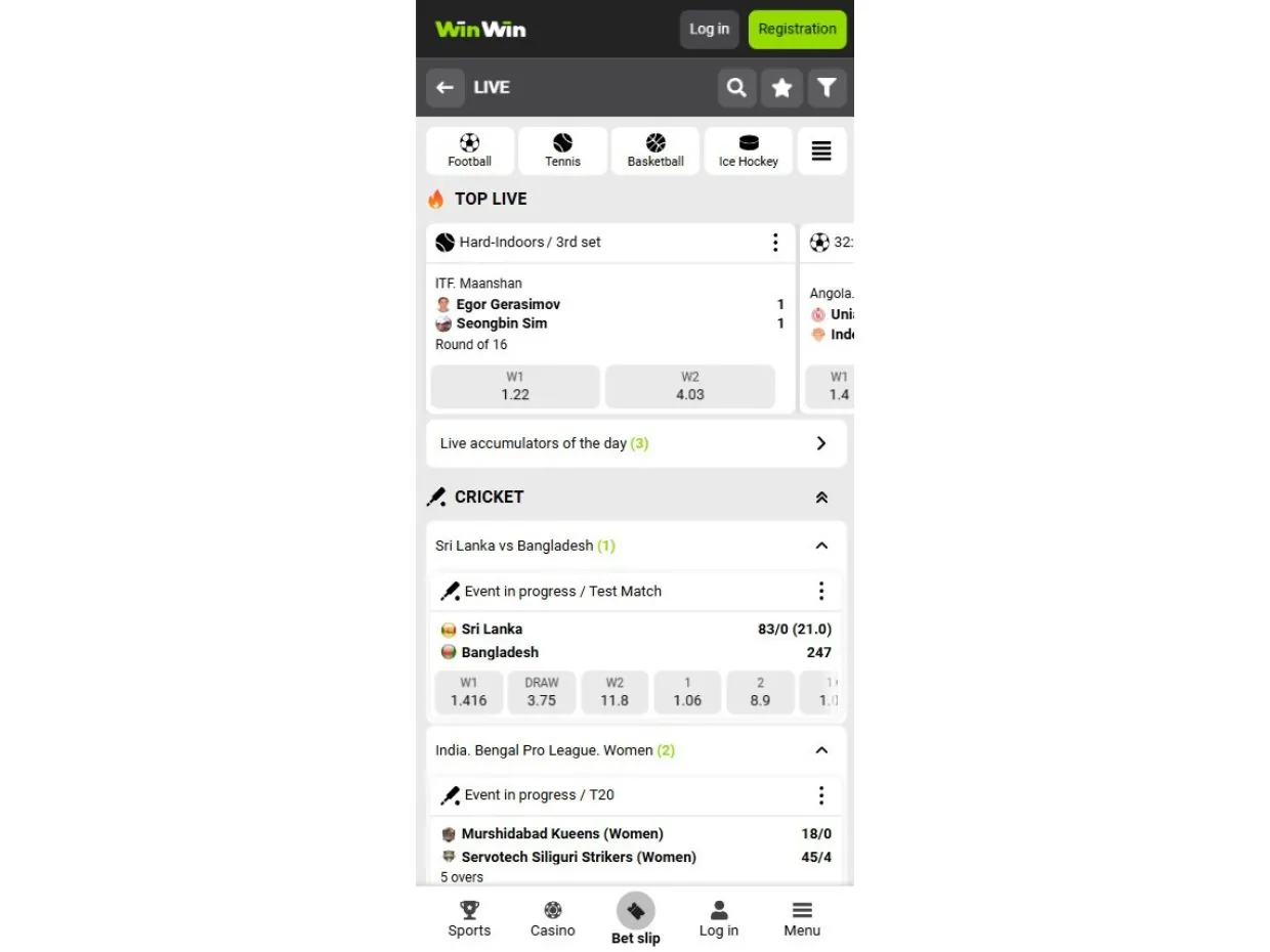 WinWin Bet Mobile Live Betting – Wager on Live Sports Anytime WinWin Bet mobile live betting screen with real-time match updates and odds