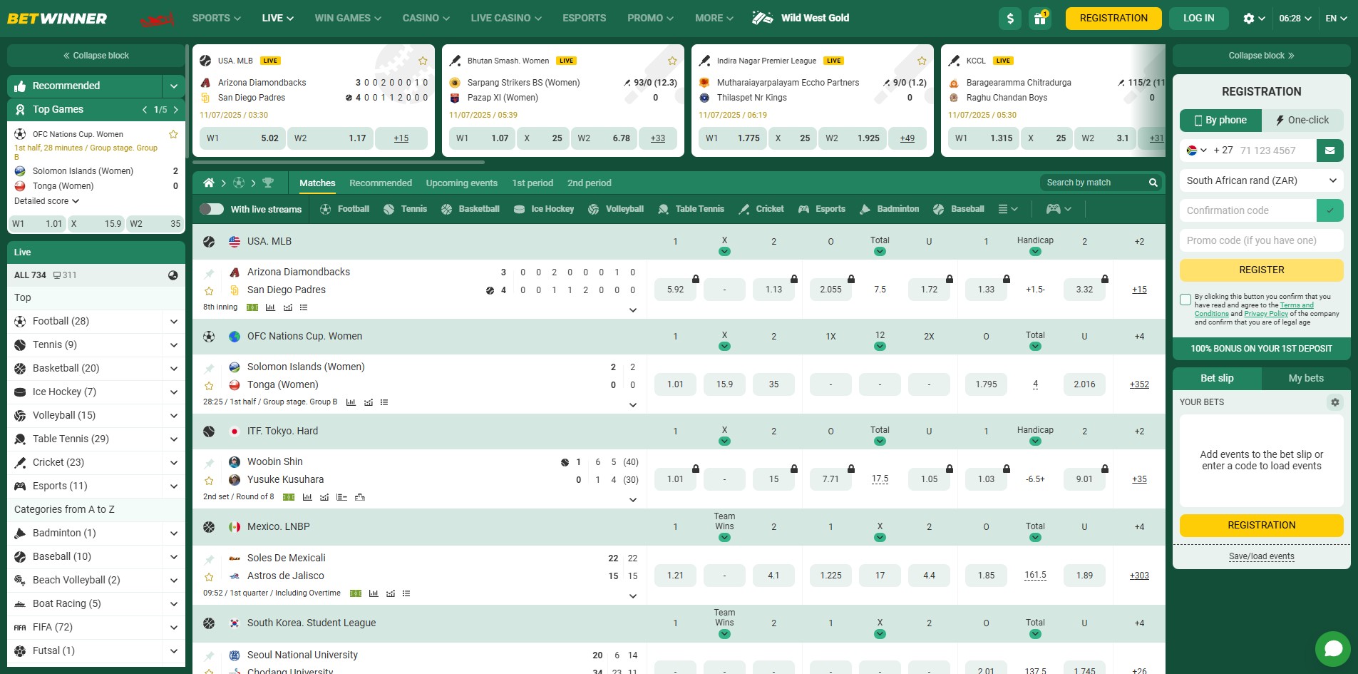 Betwinner Live Betting in South Africa